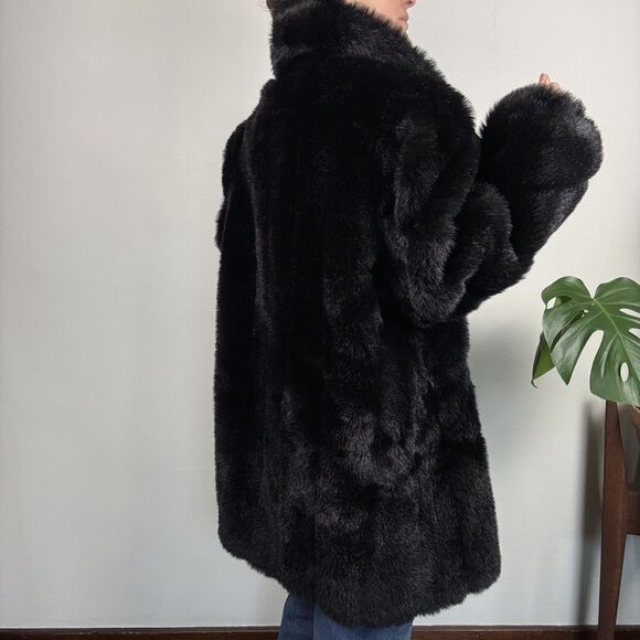 Vintage Black Faux Fur Coat | 80s 90s Plush Modacrylic Mod Jacket, USA Made - Picture 16 of 16